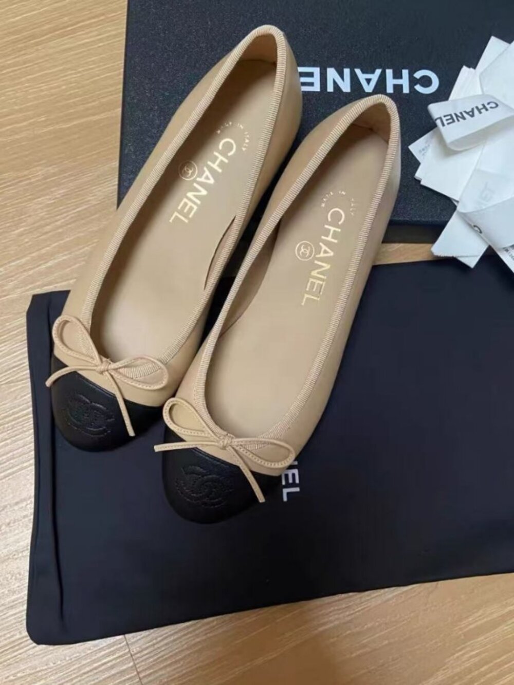 CHANEL Iconic Two Tone CC Ballet Shoes